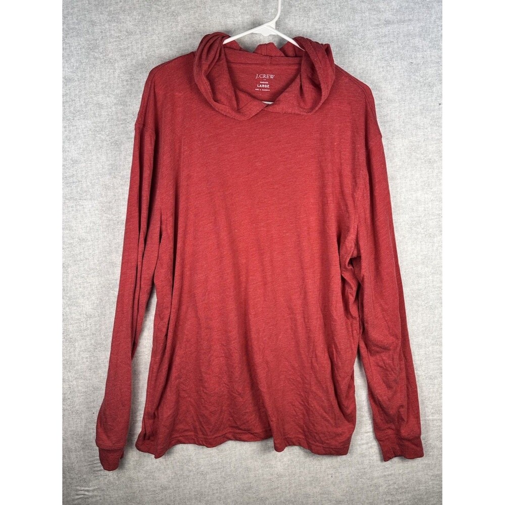 J Crew Washed Jersey Hoodie Long Sleeve Mens Large Lightweight Red Preppy